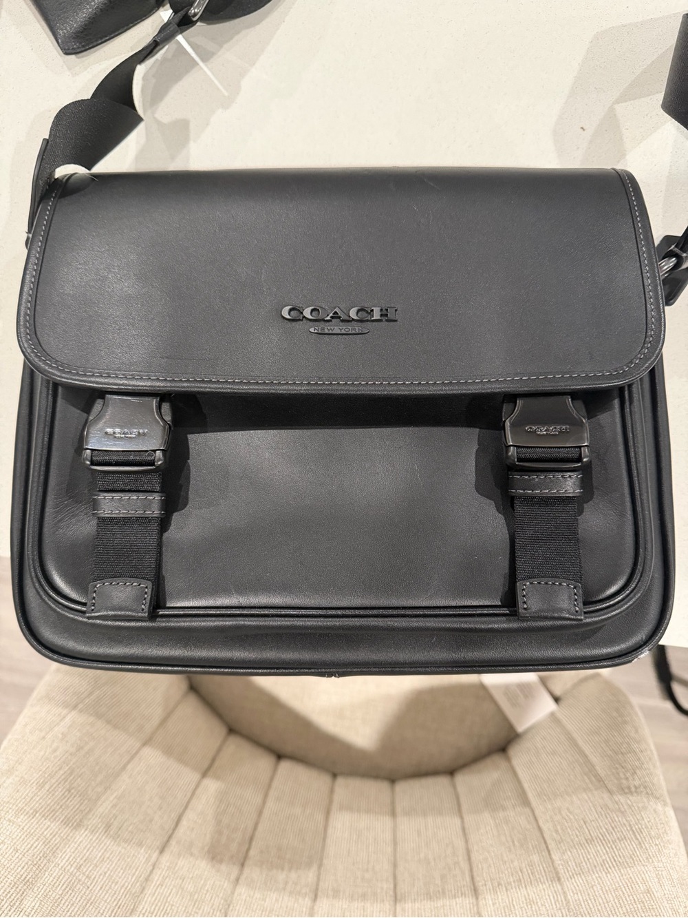 Coach Black Leather Messenger Satchel for Men